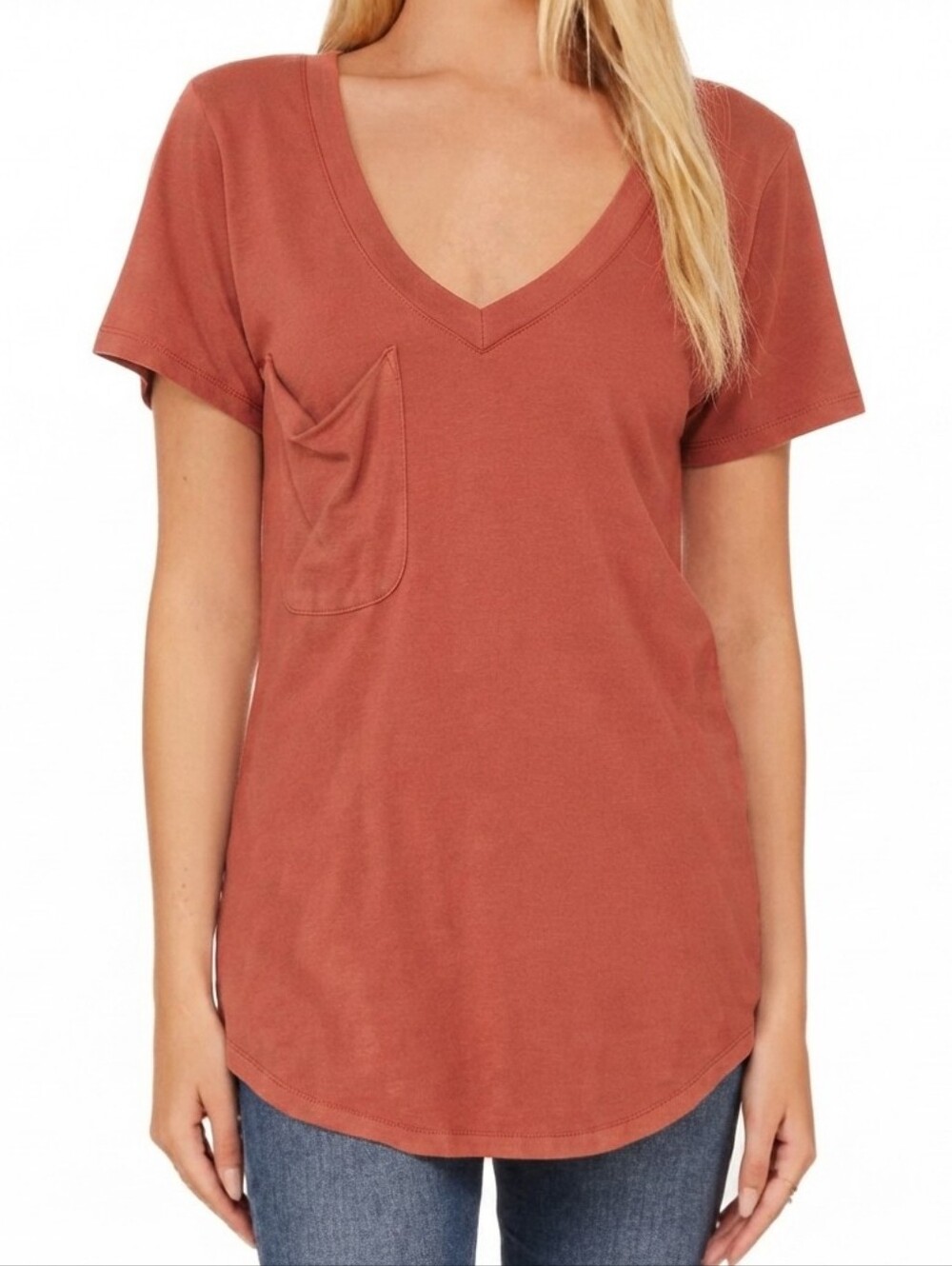 bobi Los Angeles Boyfriend Pocket Tee In Canyon Rust Size XS